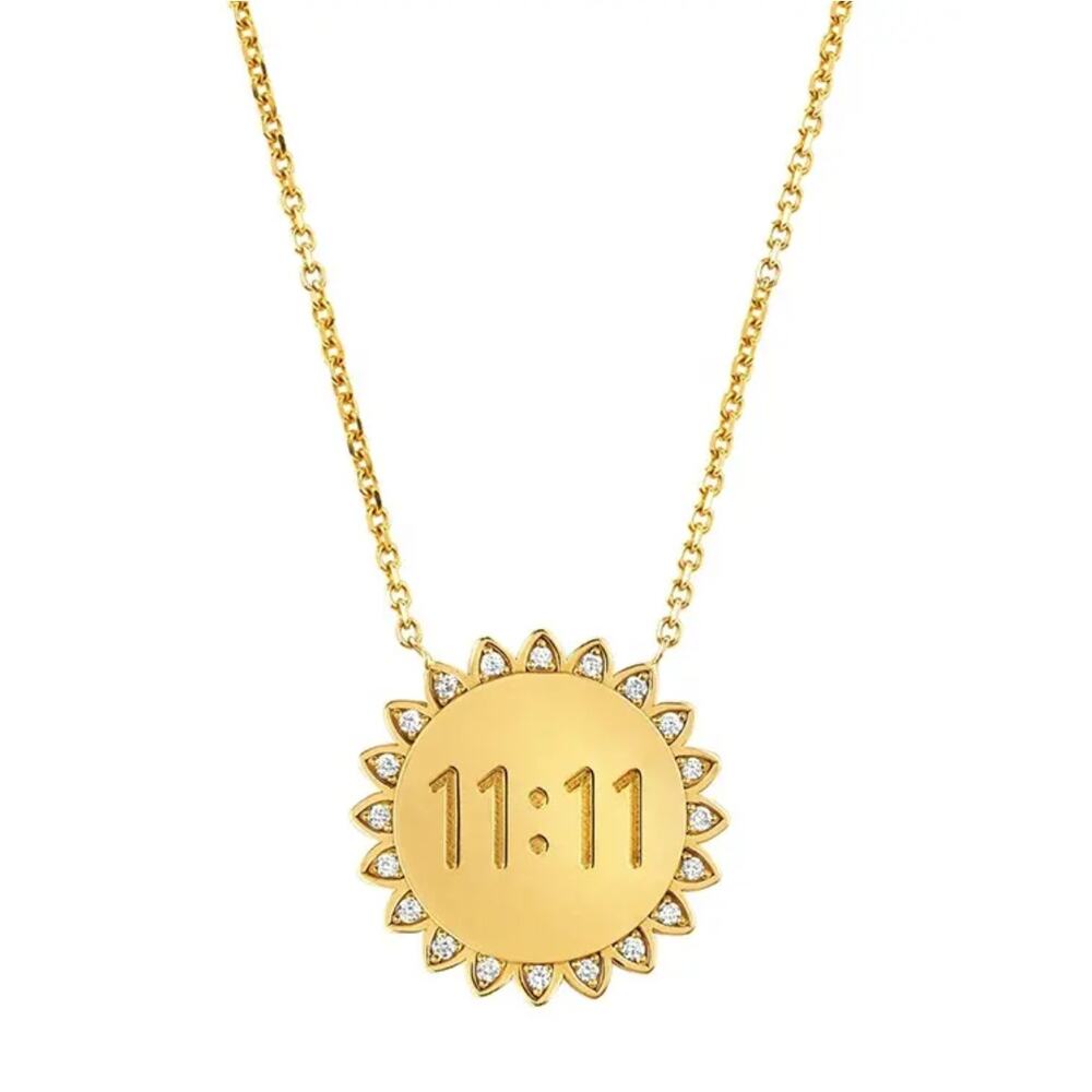 NEW Sunflower 11:11 Angel Number 18K Gold Plated Necklace Crystal Rhinestones